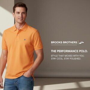 BROOKS BROTHERS Men's EUC Performance Polo Short Sleeve Shirt Orange | Size XL